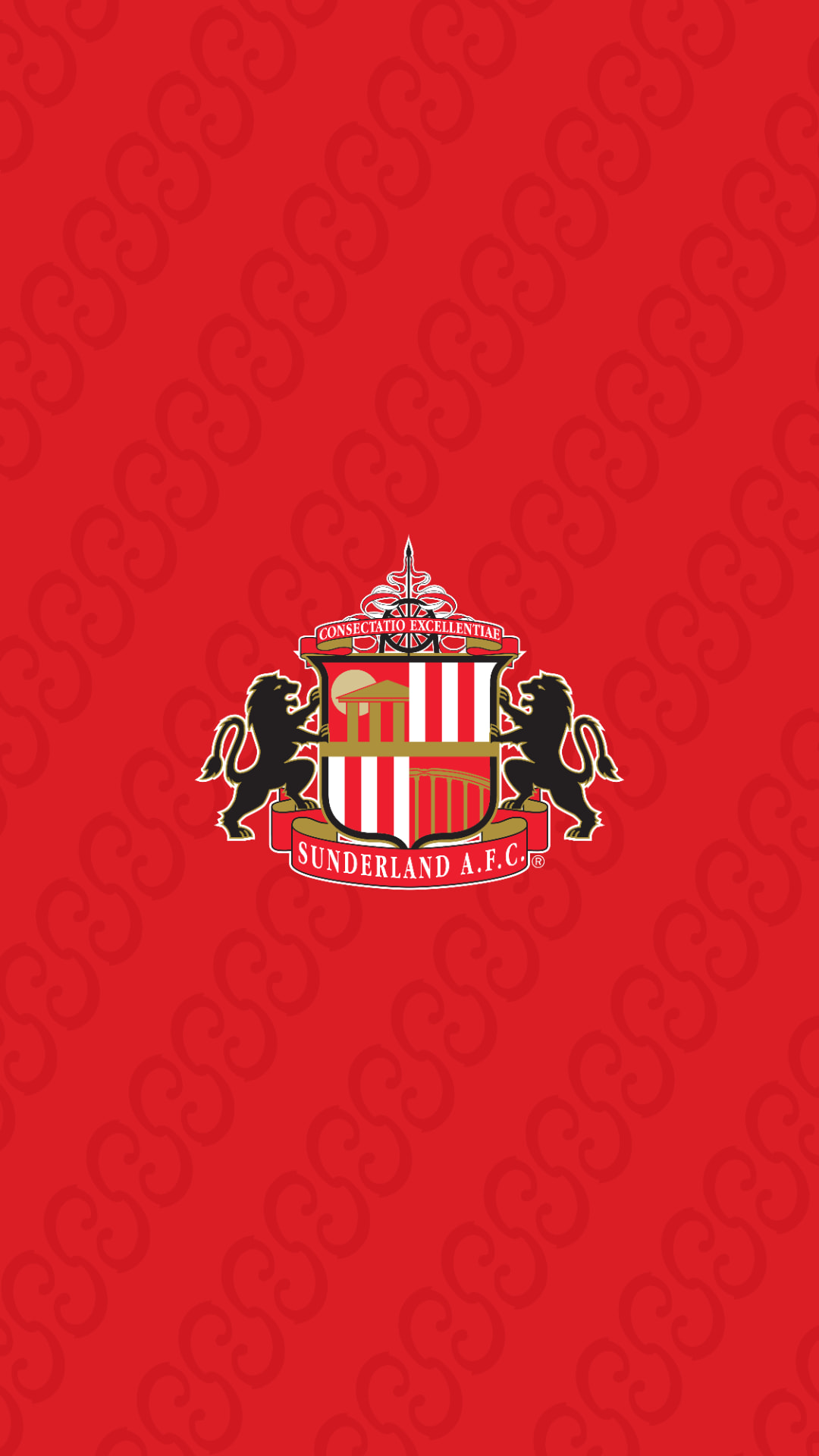 Sunderland AFC crest on a red pattern wallpaper